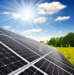 Solar energy panels against sunny sky